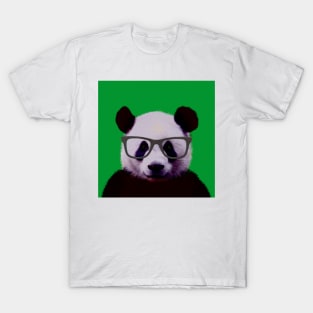 Geeky Nerd Panda in Green Background - Print / Home Decor / Wall Art / Poster / Gift / Birthday / Panda Lover Gift / Animal print T-Shirt